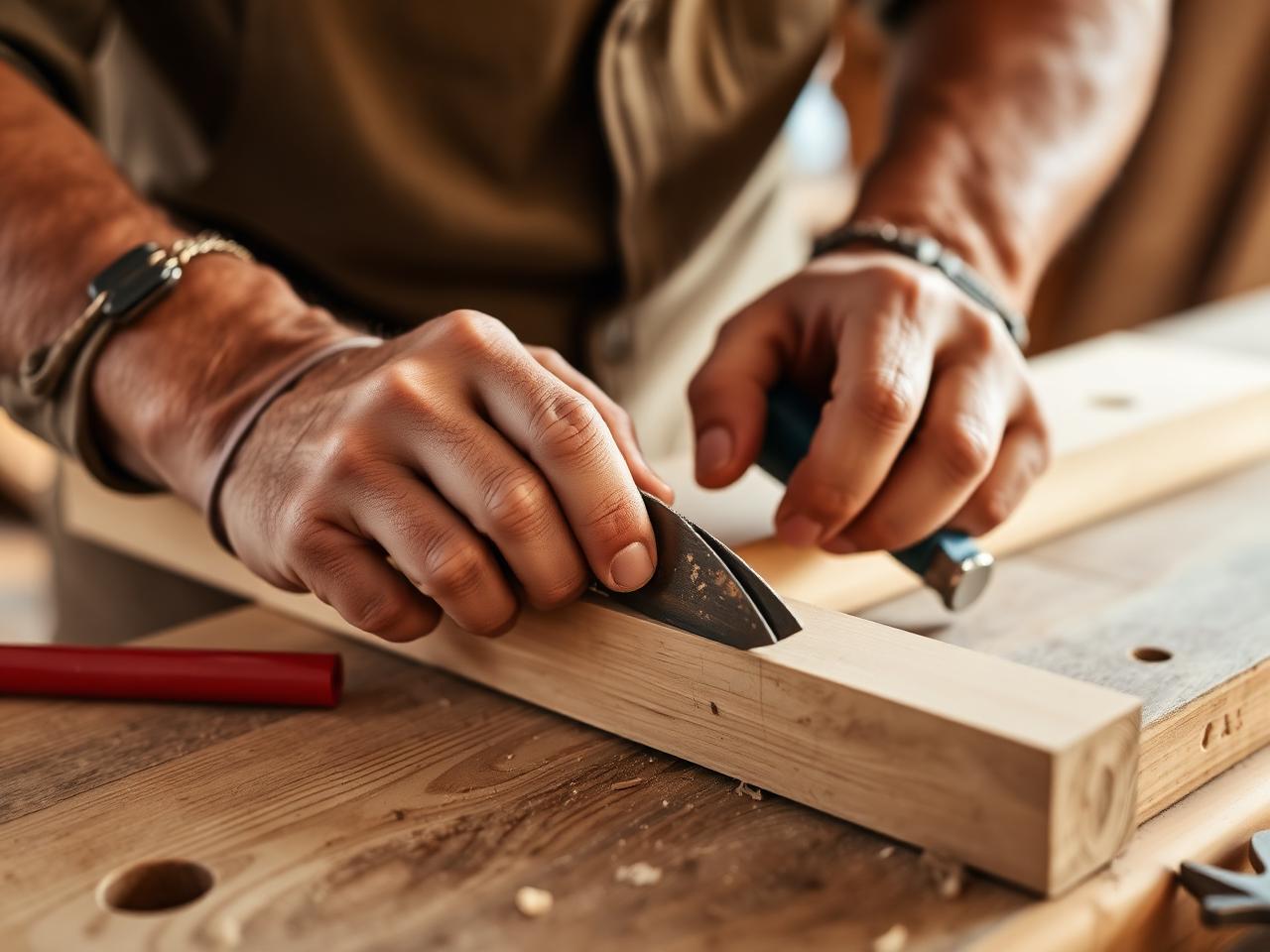 Carpenter working with wood